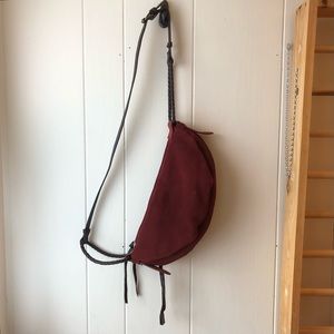 Free People Dark Red Unisex Suede Half Moon Sling Bag